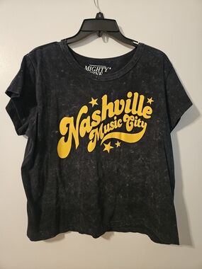 Mighty Fine Black Tee with Yellow "Nashville Music City" Graphic